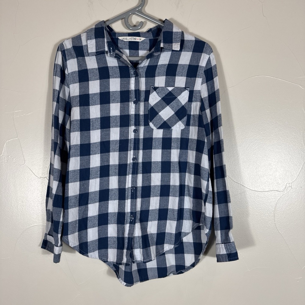 Vanilla Star Flannel Shirt Womens Size Medium Full Button 100% Cotton